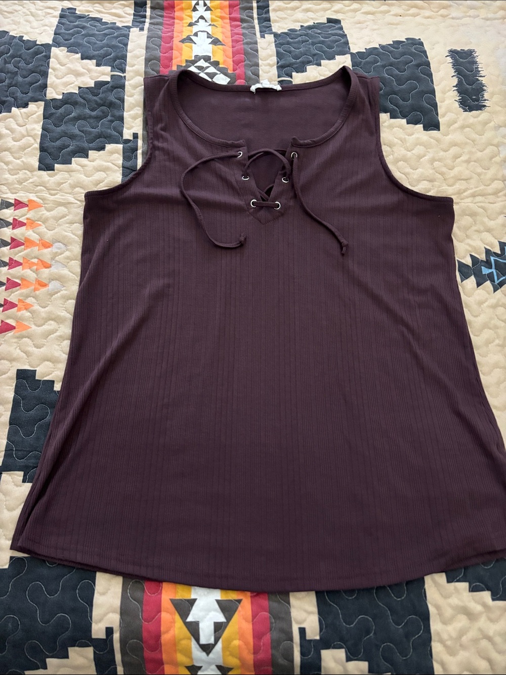 Maurices Plum Lace-Up Ribbed Tank